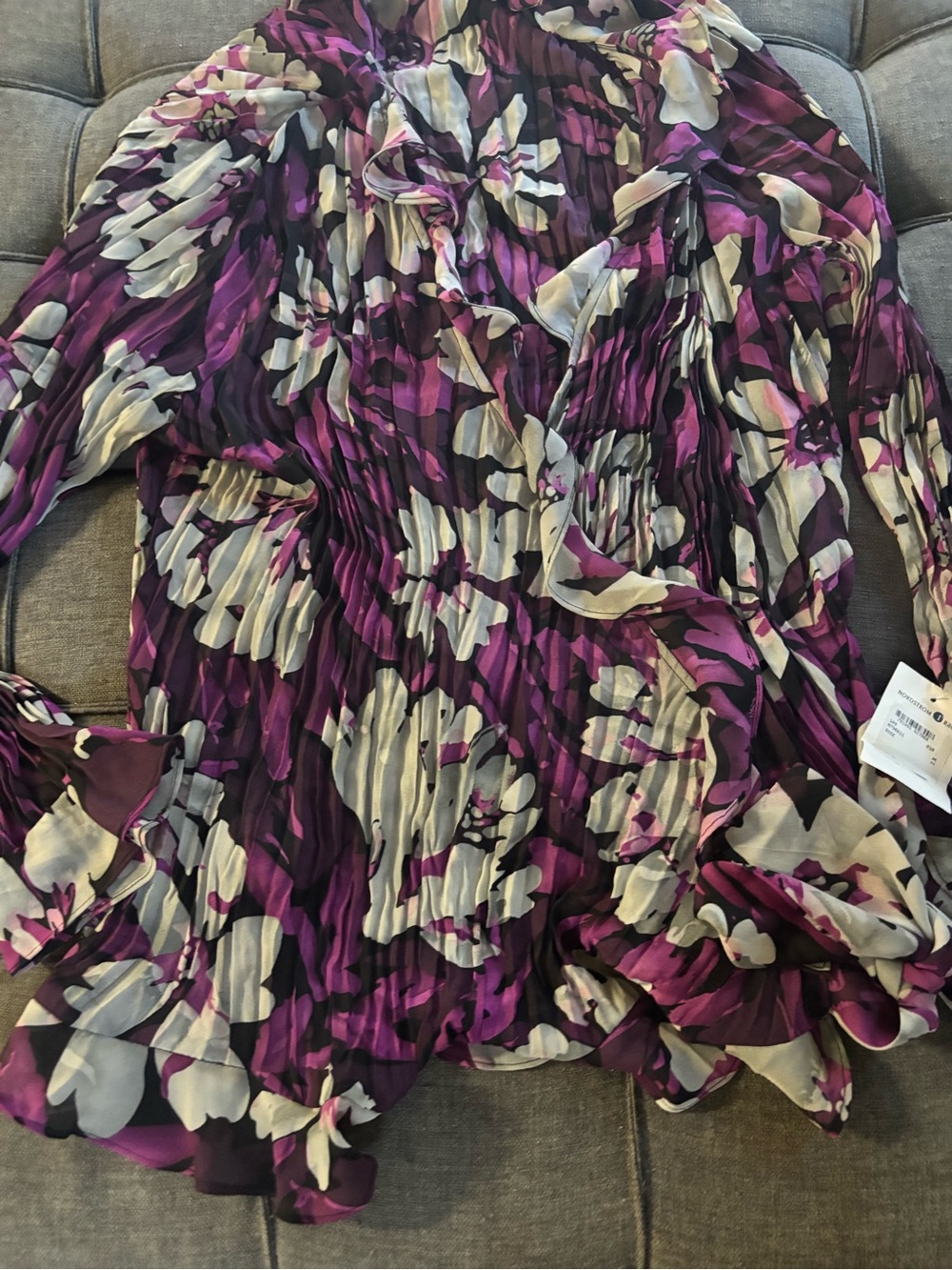 Nordstrom Floral Pleated Blouse - Purple, White